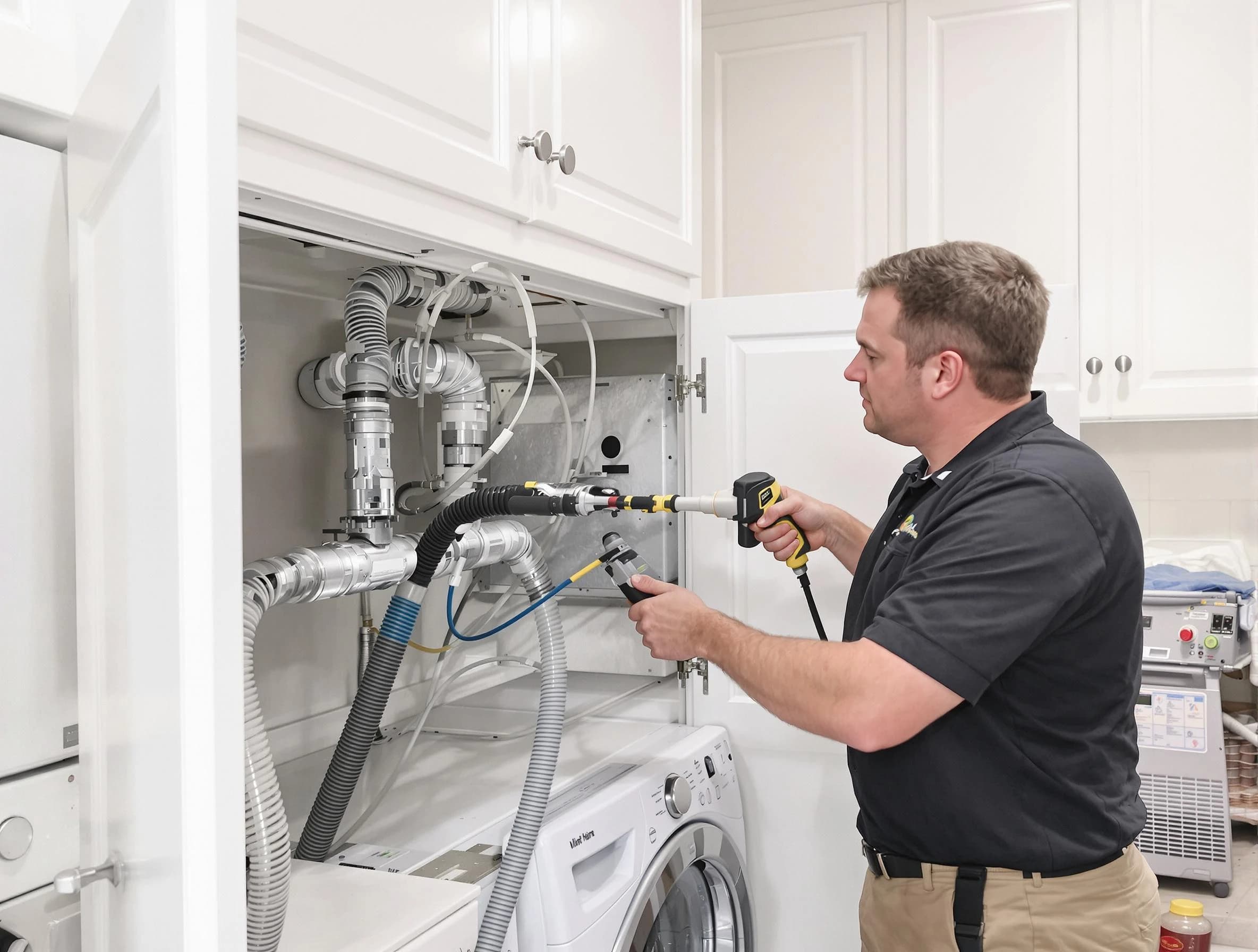 McCandless Dryer Vent Cleaning professional removing severe blockage from a clogged dryer vent in McCandless