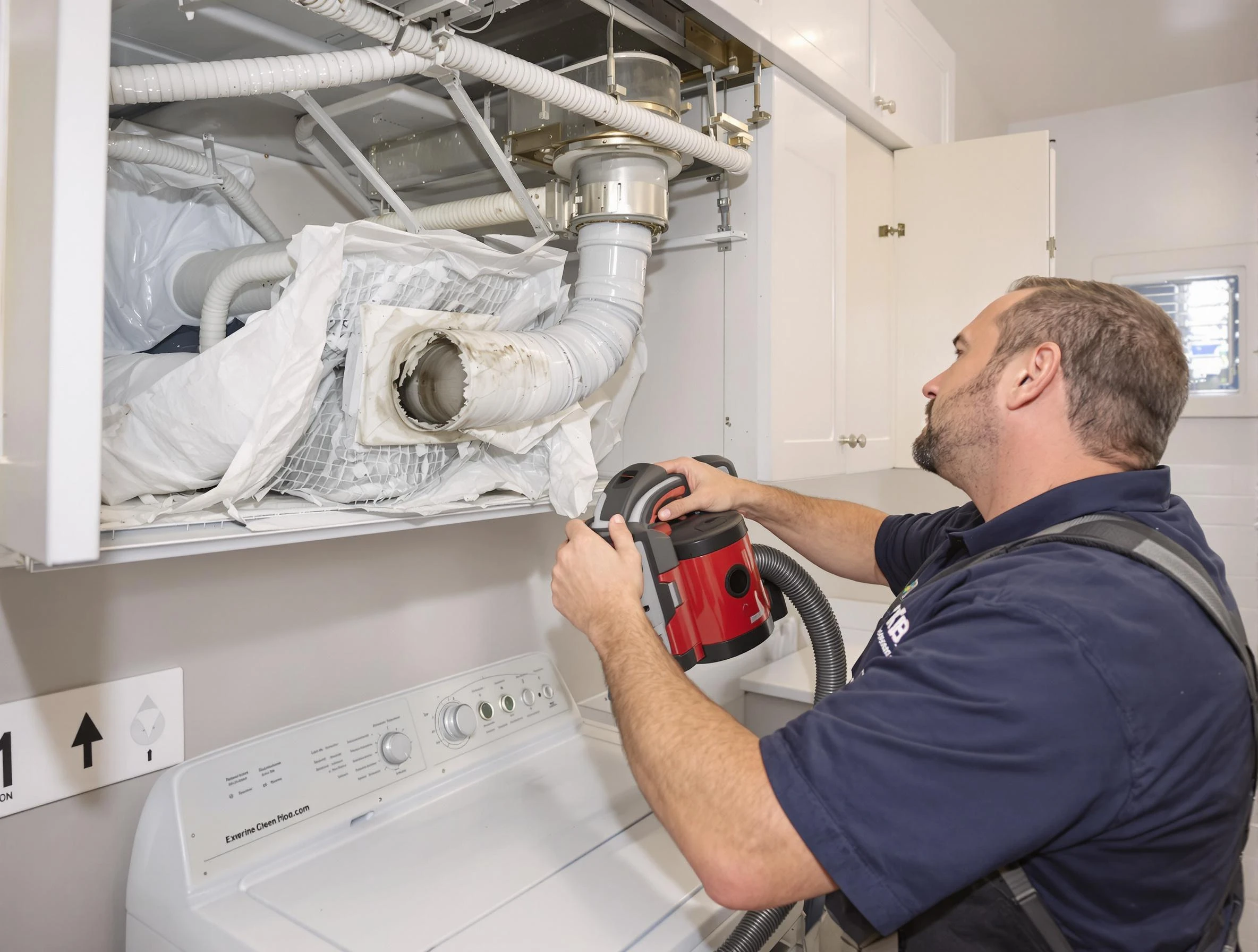 McCandless Dryer Vent Cleaning technician performing professional exhaust vent cleaning at a residential property in McCandless